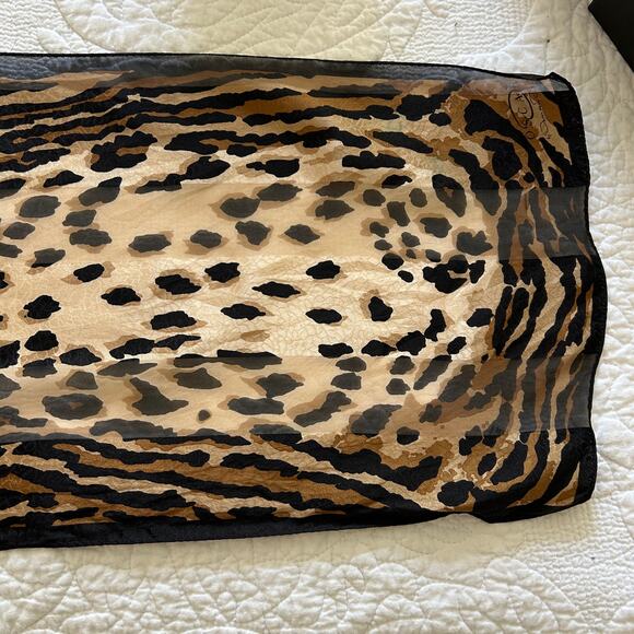 Oscar De La Renta Long Narrow Leopard Animal Print 100% Silk Scarf wStains 52x10 - Picture 2 of 11